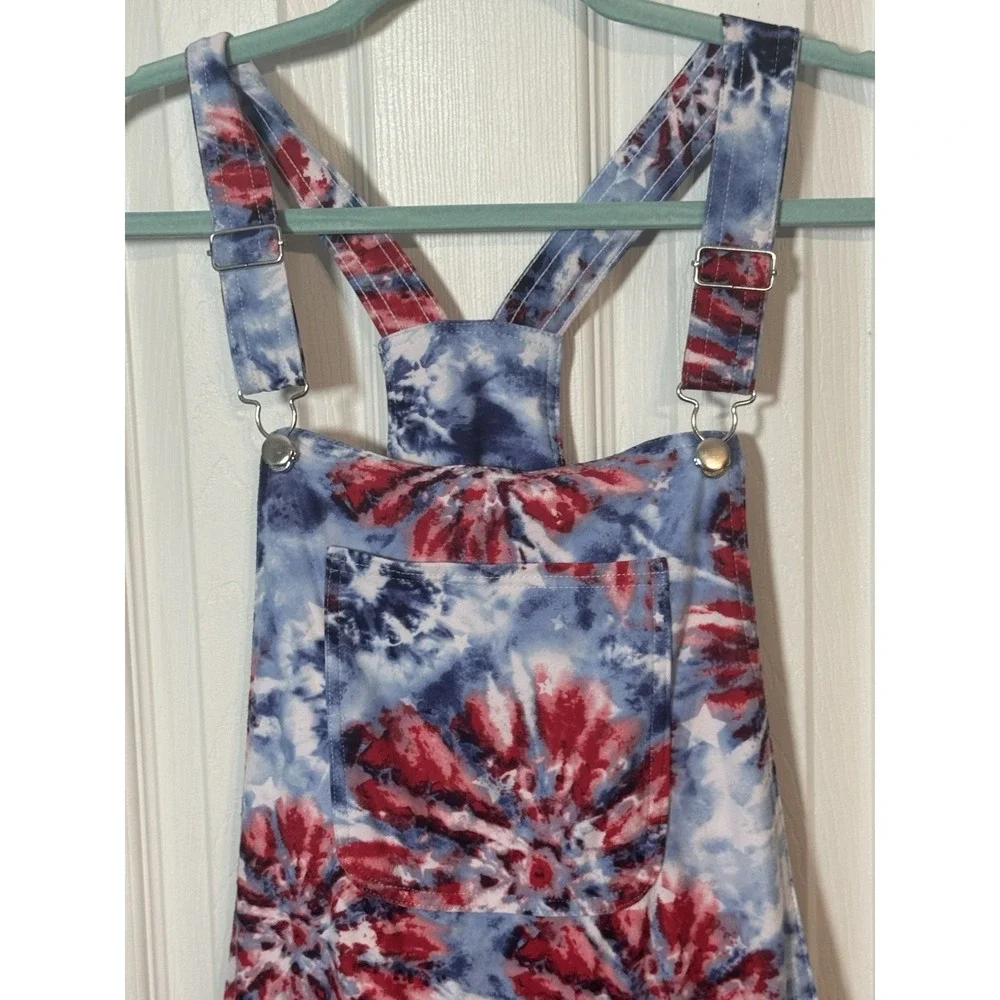 No Boundaries Juniors Red White Blue Firework Overall Shorts Forth of July XXL - Picture 3 of 7